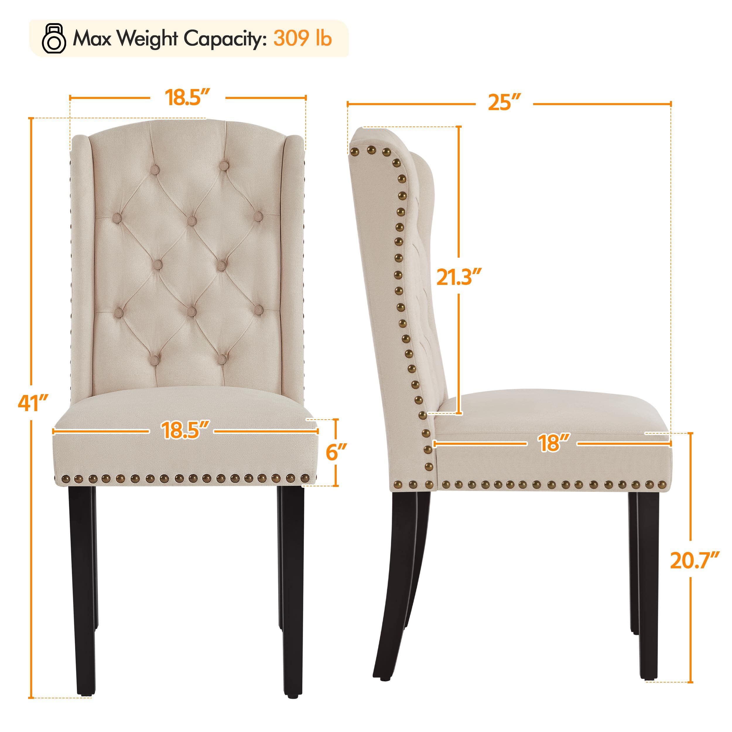 Upholstered Dining Chairs with Nailhead Trims & Button Tufting
