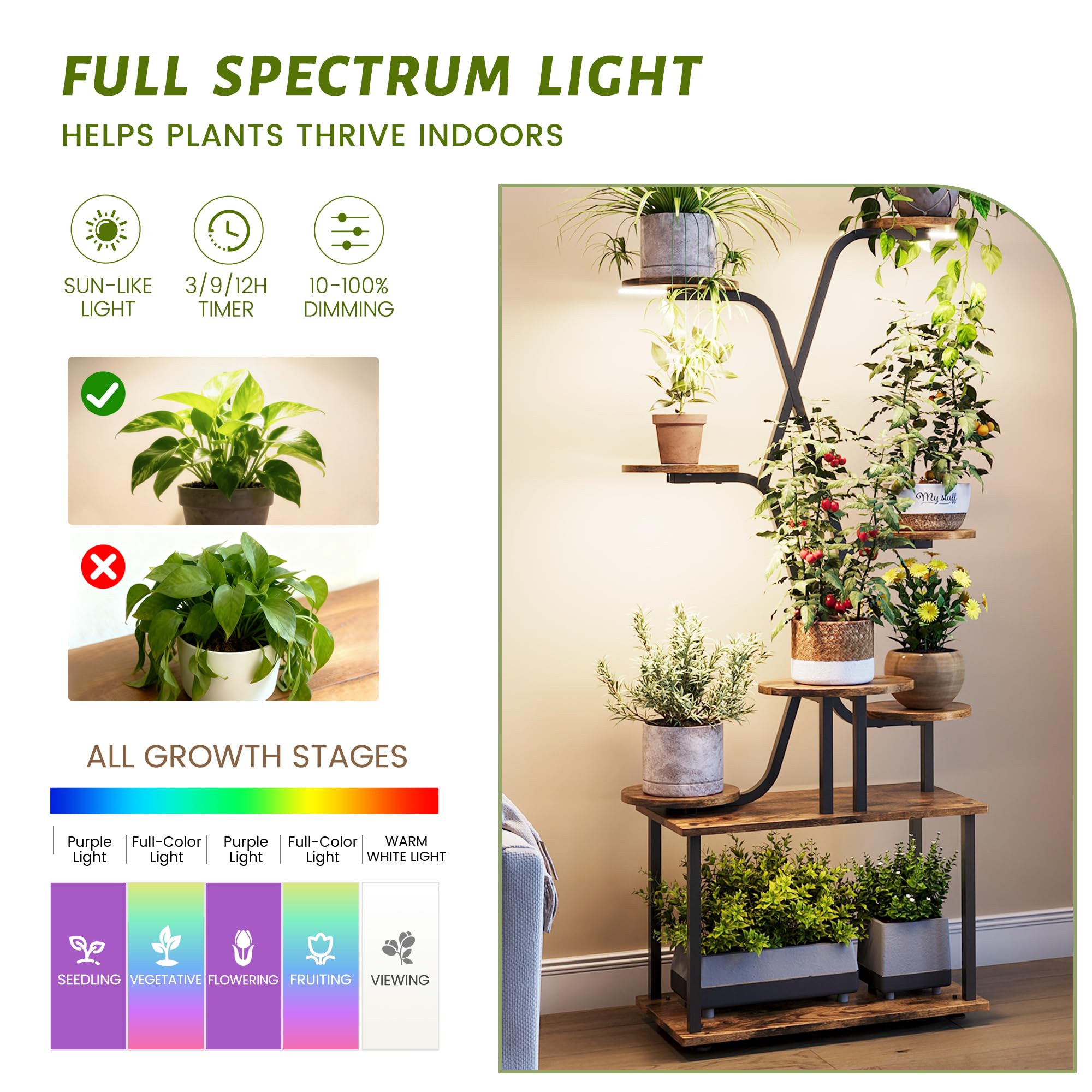 9-Tier Tall Plant Stand with Grow Light