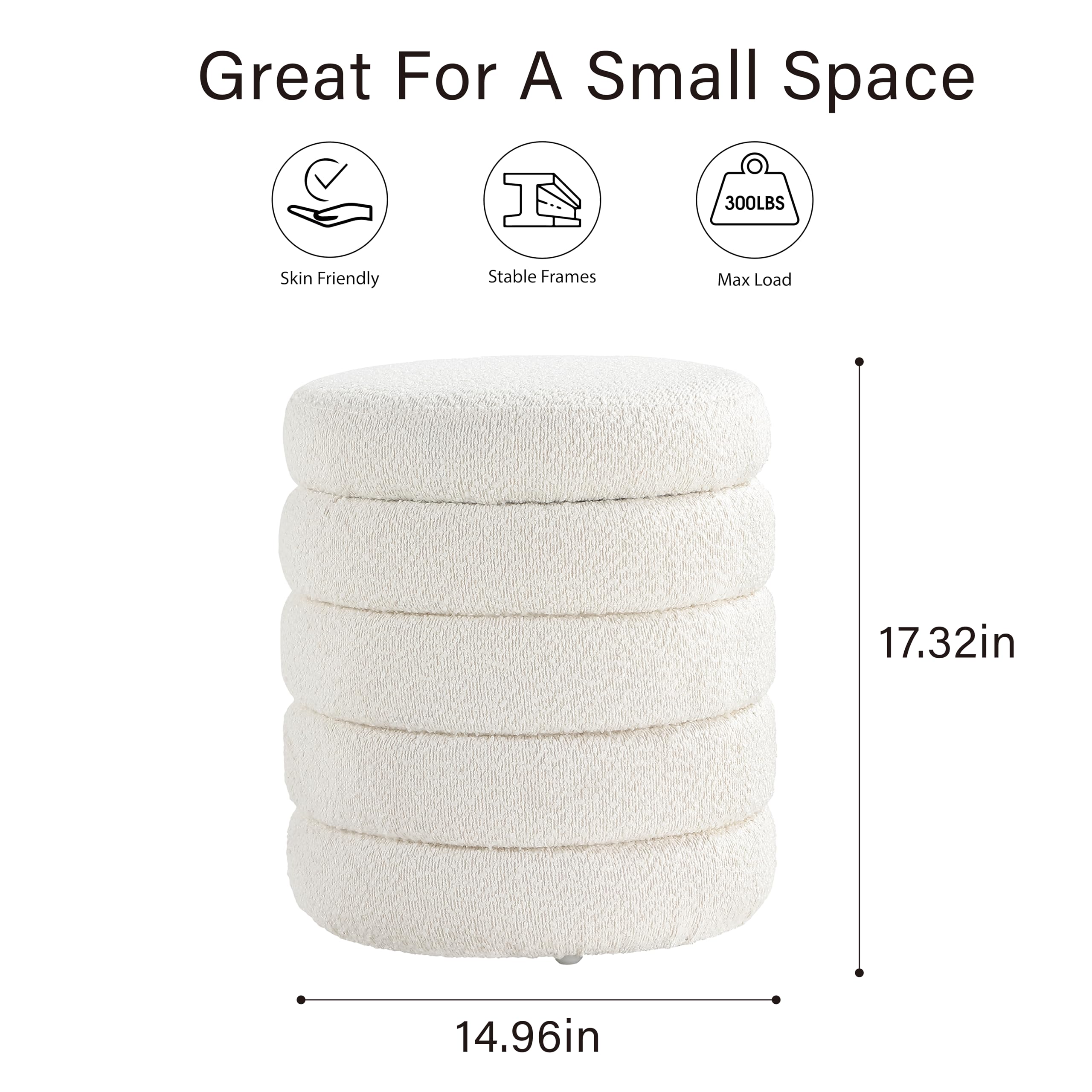 Get Set Style Modern Round Ottoman with Soft Padded Seat, Storage Vanity Chairs for Makeup, Upholstered Footrest Stool Ottoman Foot Stool for Living Room, Bedroom