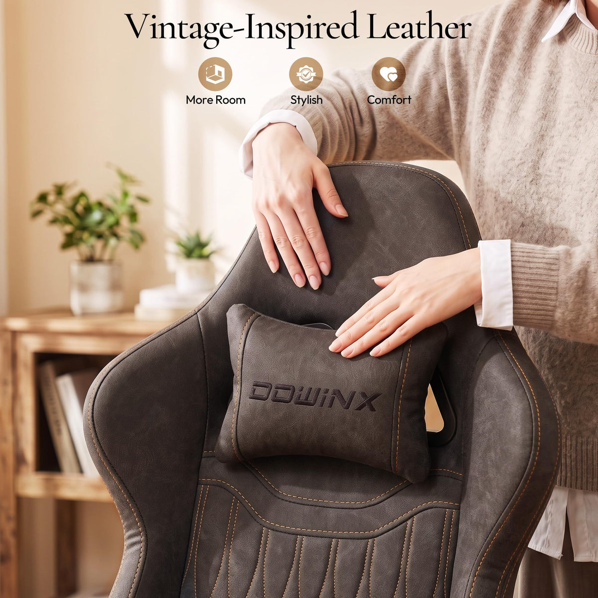 Dowinx Gaming Chair Breathable PU Leather Gamer Chair with Footrest Massage Lumbar Support, Big and Tall Ergonomic Reclining Computer Chair with Pocket Spring Cushion for Adults Teens (Brown)