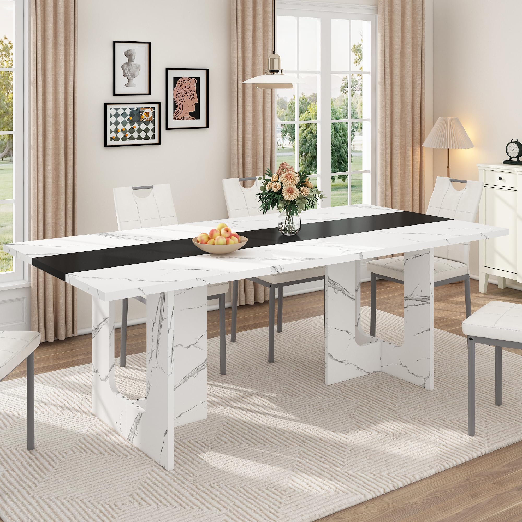 71-Inch Marble-Top Dining Table with U-Shape Base