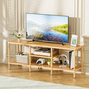 Bamboo TV Stand with 3-Tier Open Storage Shelf