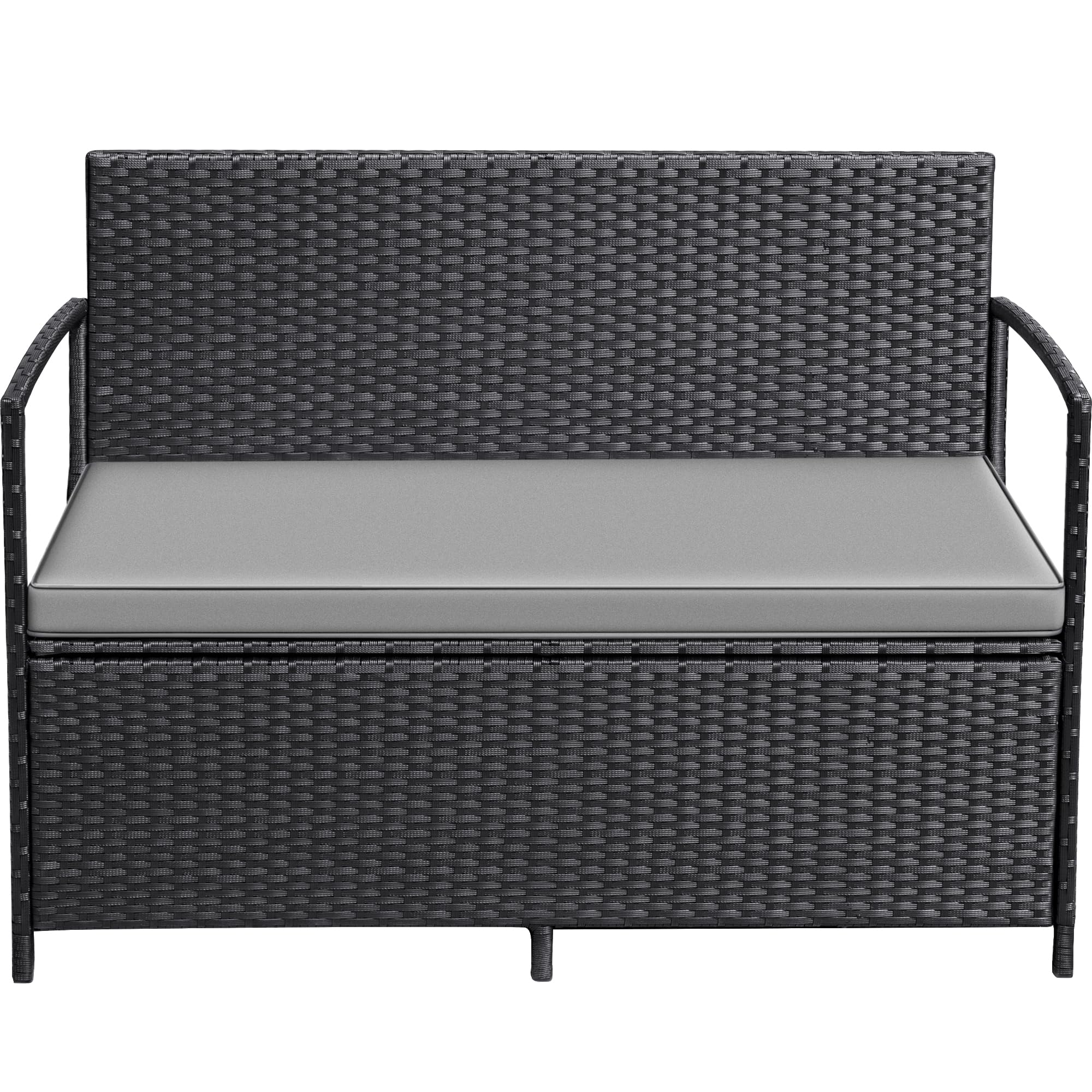 Outdoor PE Rattan Storage Bench with Cushion