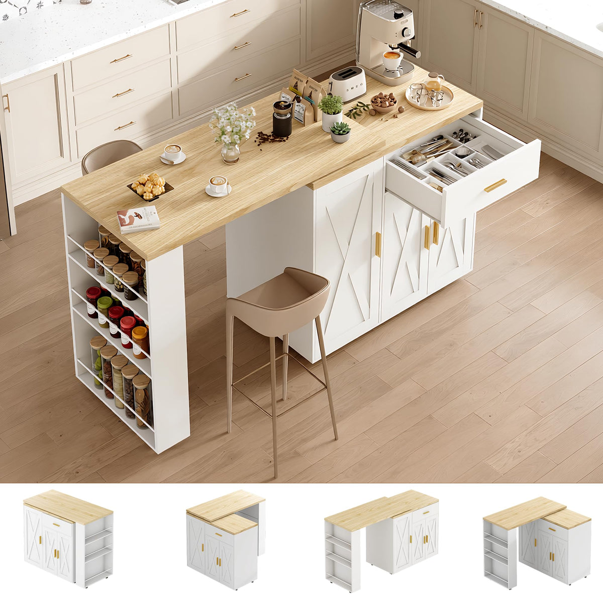 Rolling Kitchen Island with Swivel Table