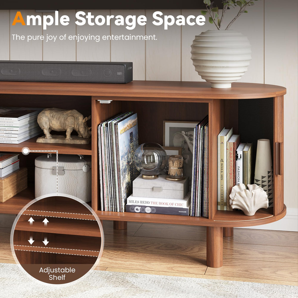 Fluted Sliding-Door TV Stand