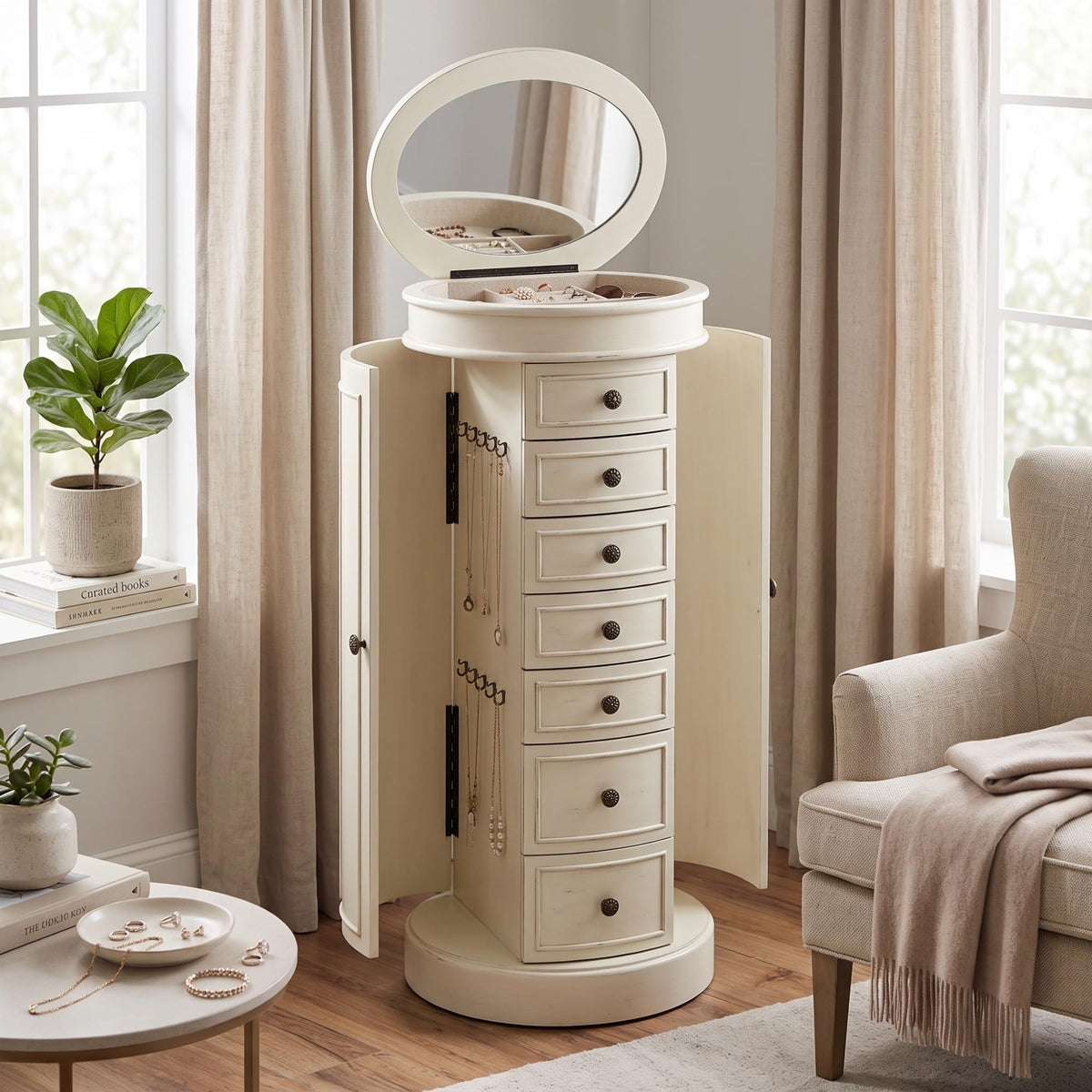 Oval 7-Drawer Jewelry Armoire