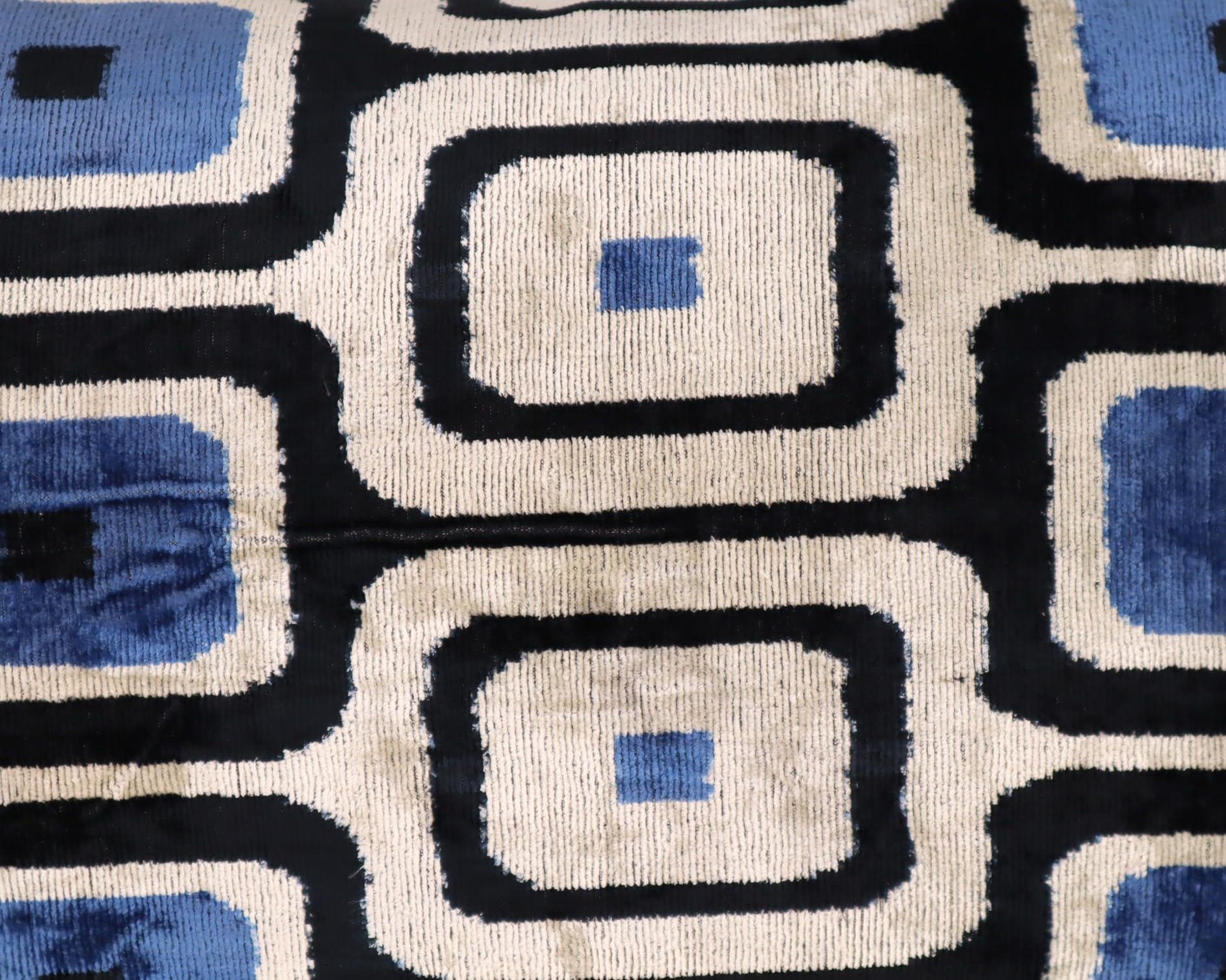 CANVELLO Handmade Velvet Decorative Pillow 16" x 24" | Premium Down Feather Fill, Geometric Blue and Black Pattern, Hidden Zipper Closure