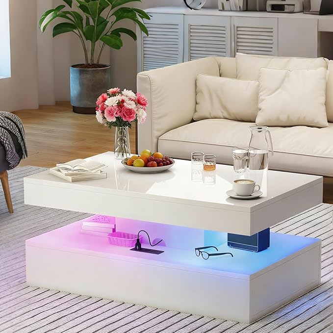 LED Coffee Table with Sliding Drawers