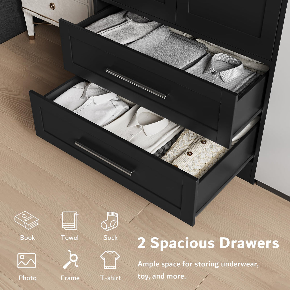 Black Armoire Wardrobe with Drawers