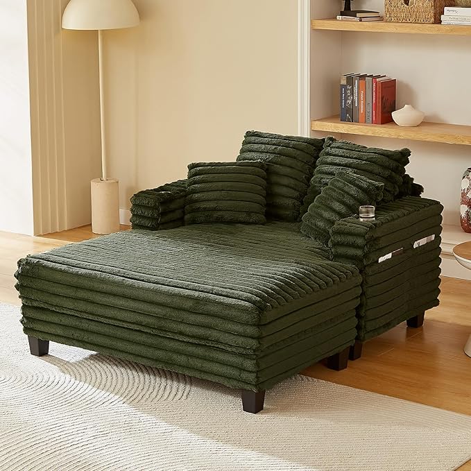 Oversized Chaise Lounge Chair with Cup Holders & Storage