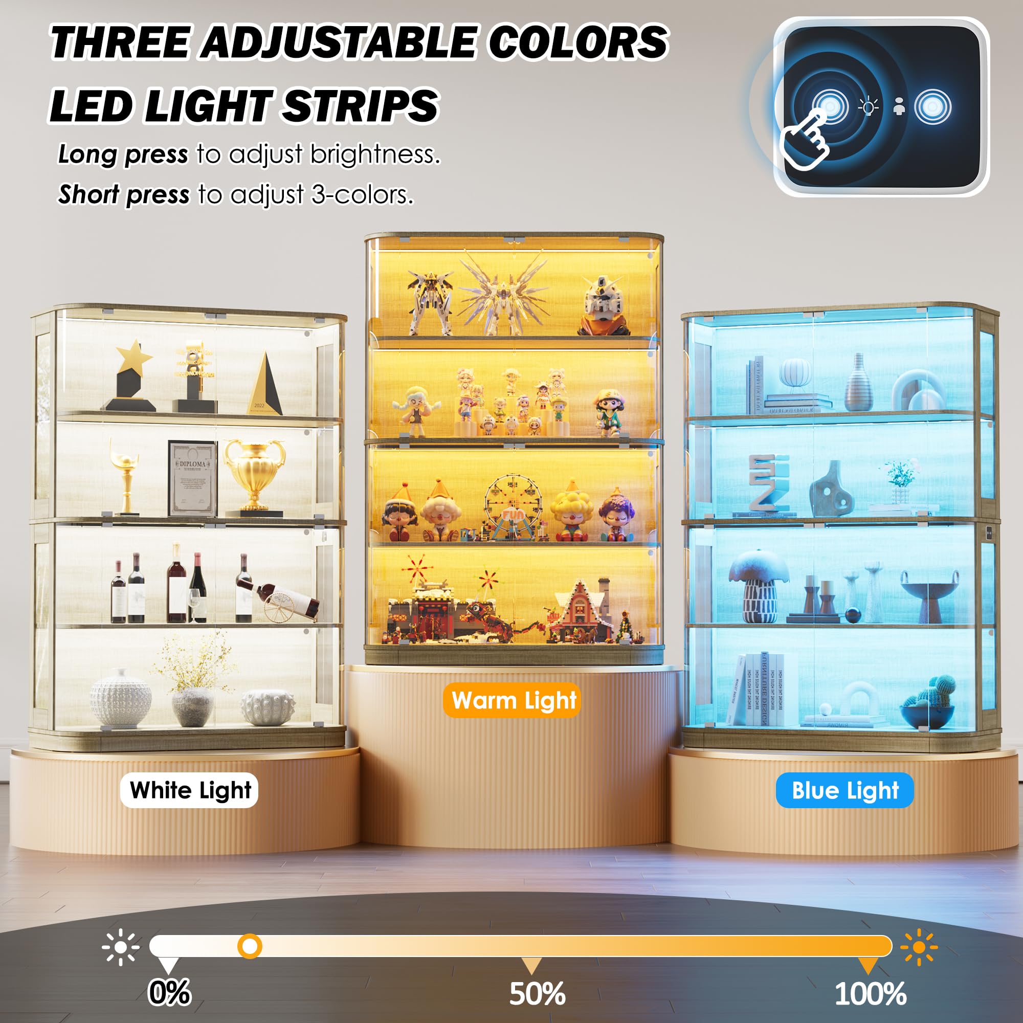 Large Glass Display Cabinet with LED Lights