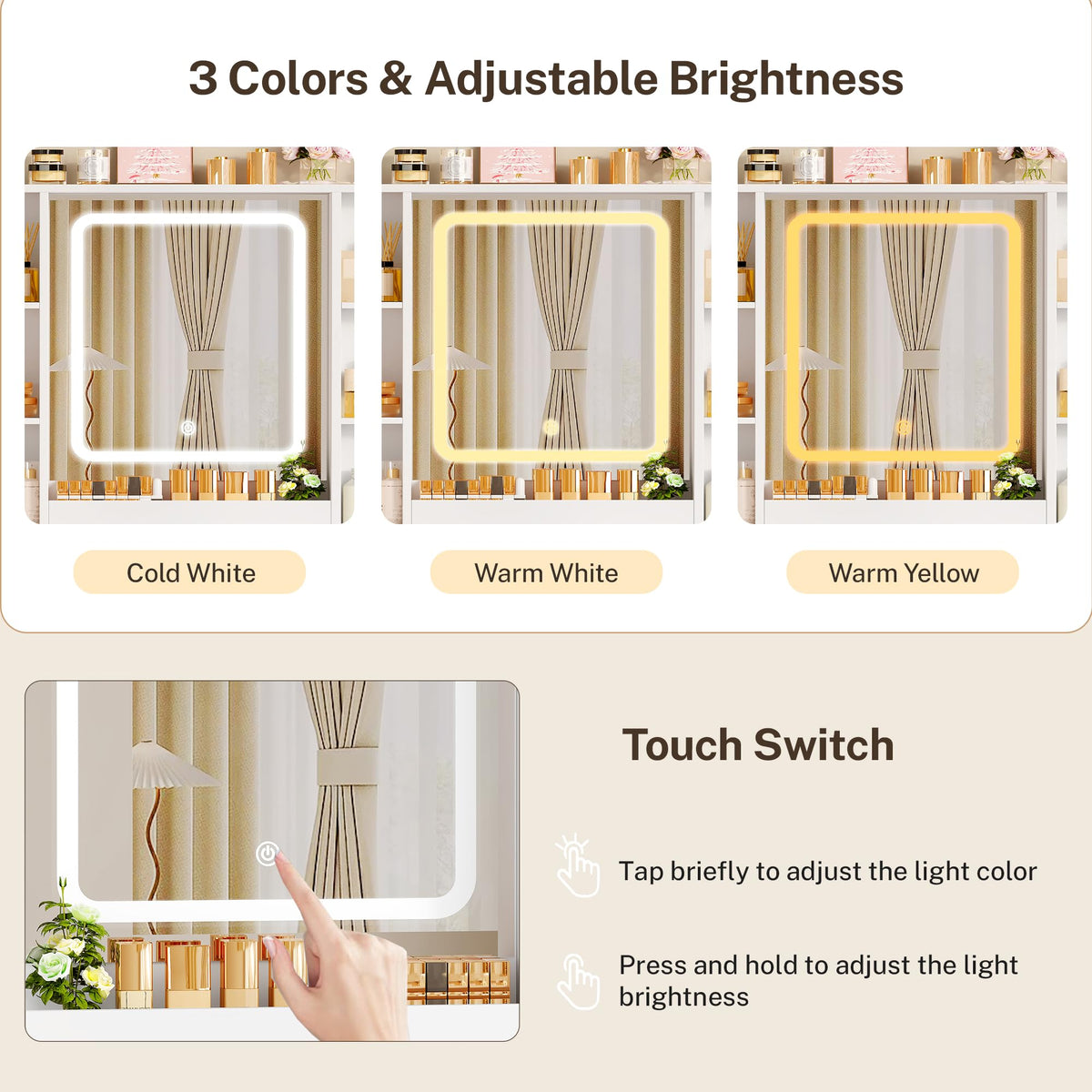White 9-Drawer LED Makeup Vanity