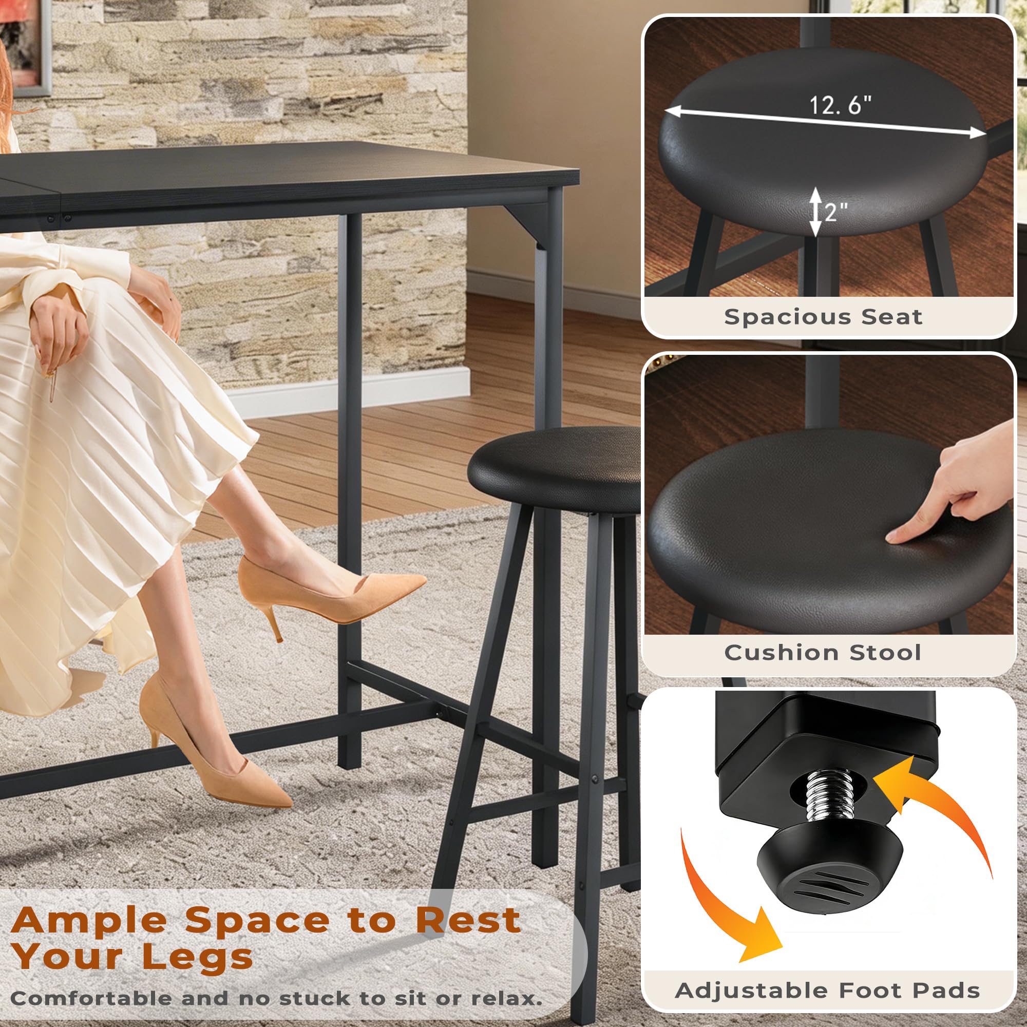 3-Piece Counter Height Bar Table Set with 2 Stools
