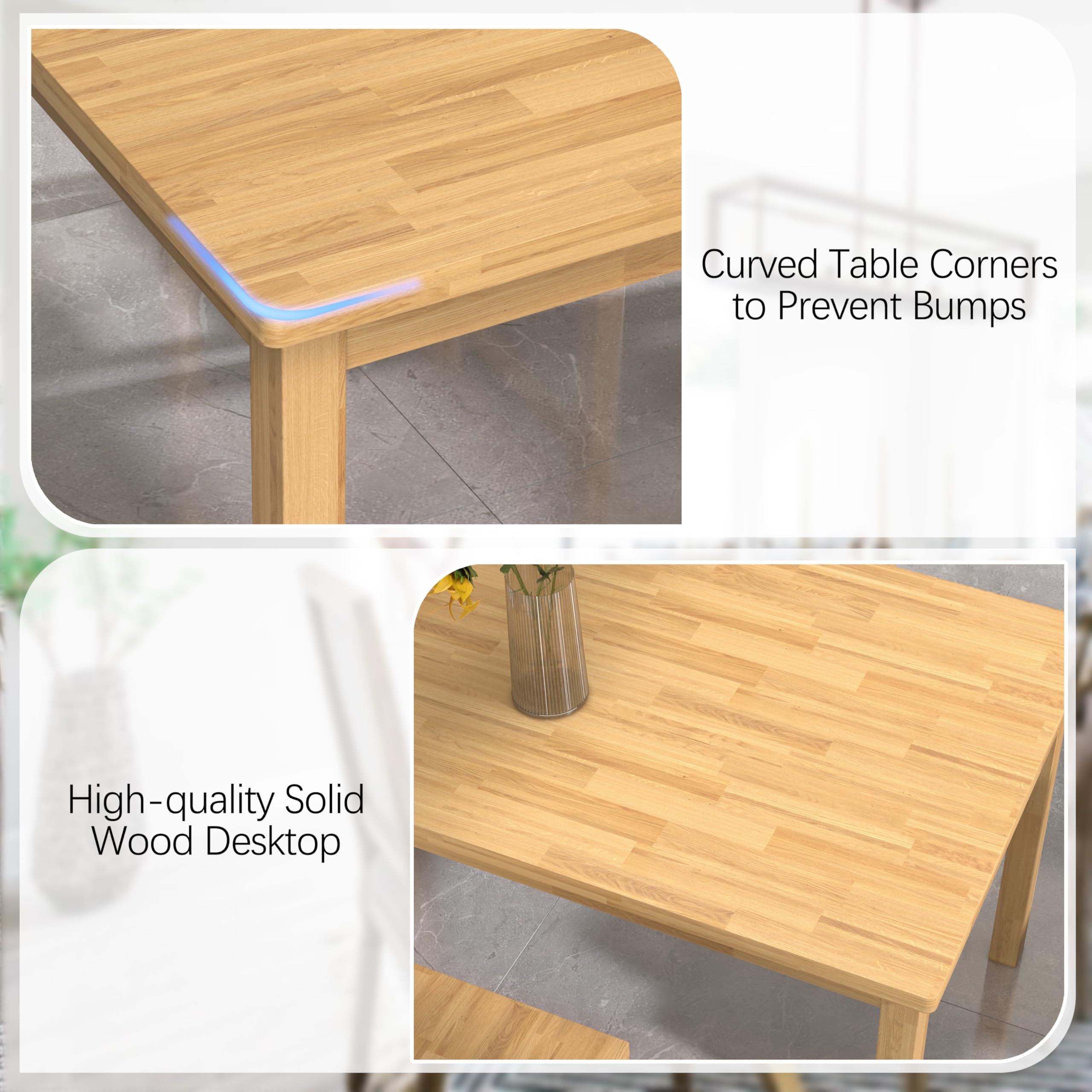 Solid Wood Dining Table Set for 4