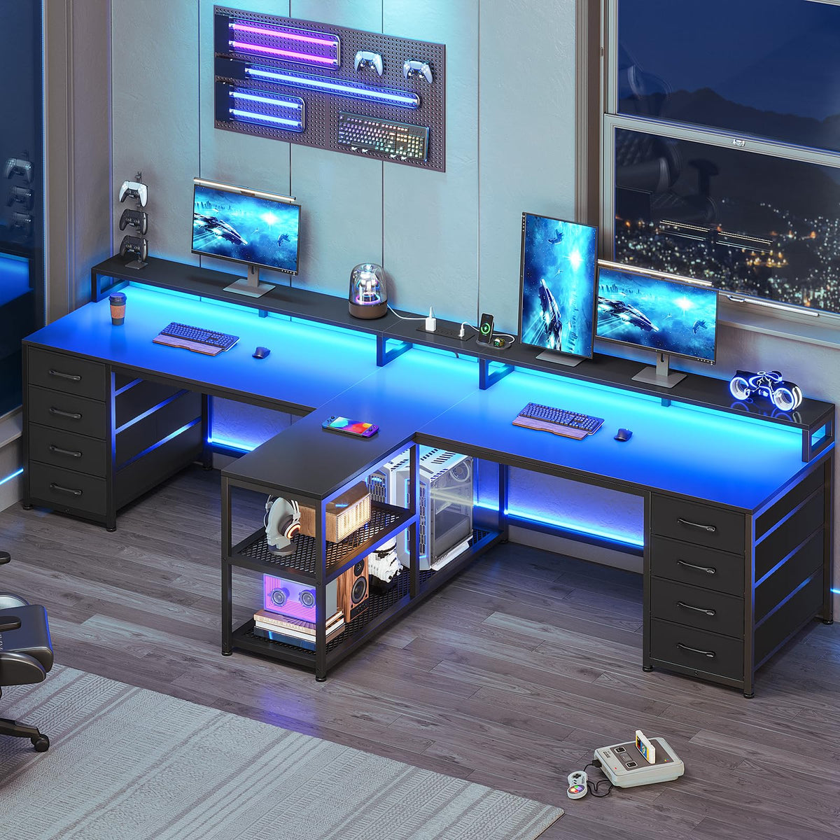 Two-Person Gaming Desk with Drawers
