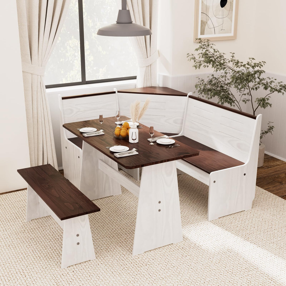 Breakfast Nook Table Set Kitchen - Corner Dining Table Set for 4-6 people