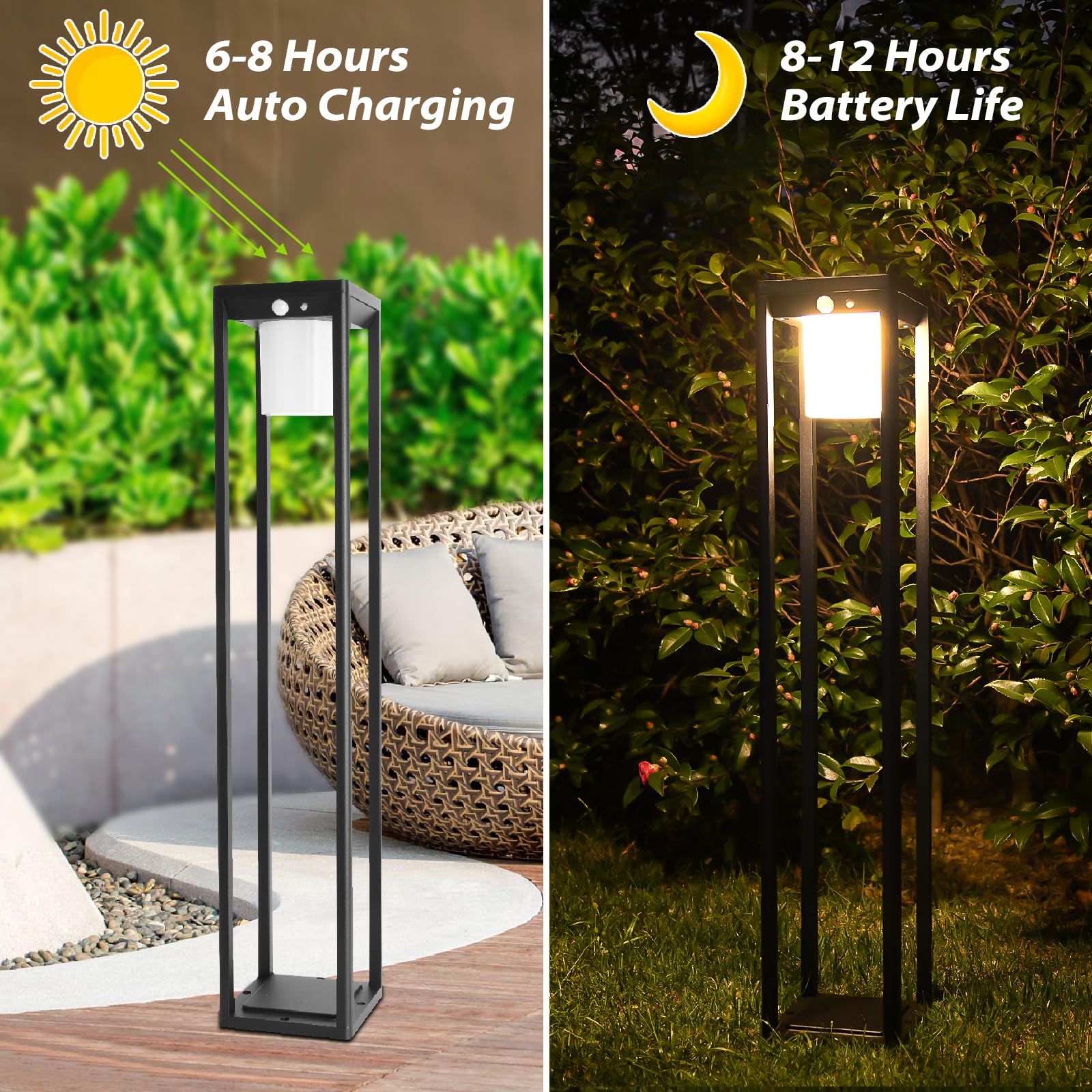 BRIMMEL Solar Motion Pathway Lights Outdoor, Aluminum Waterproof Floor Lamp, 3 Lighting Modes 600 Lumens Super Bright Outdoor Floor Lamp for Garden Backyard Patio Porch Decor, 32" Black