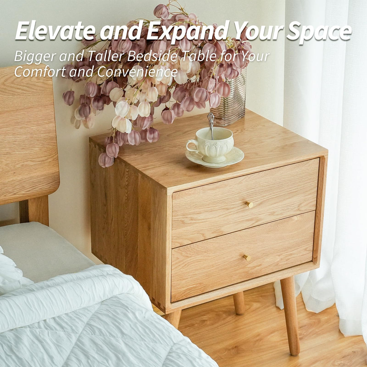 Solid Oak Nightstand with Drawer