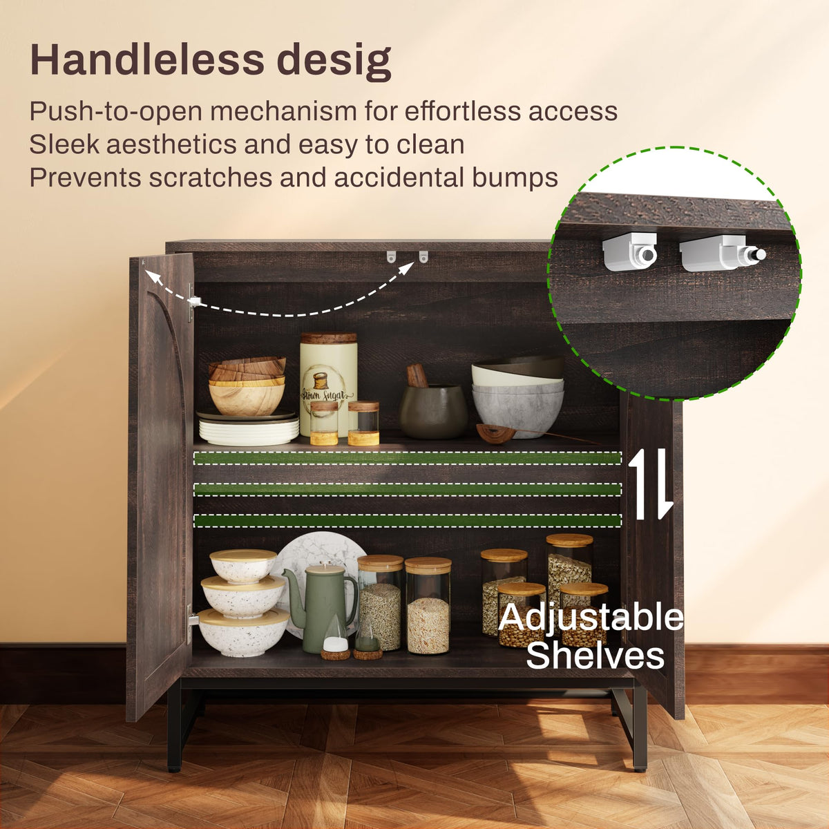 HOLCEPZN Modern Arched Sideboard Buffet Cabinet with Storage, Walnut