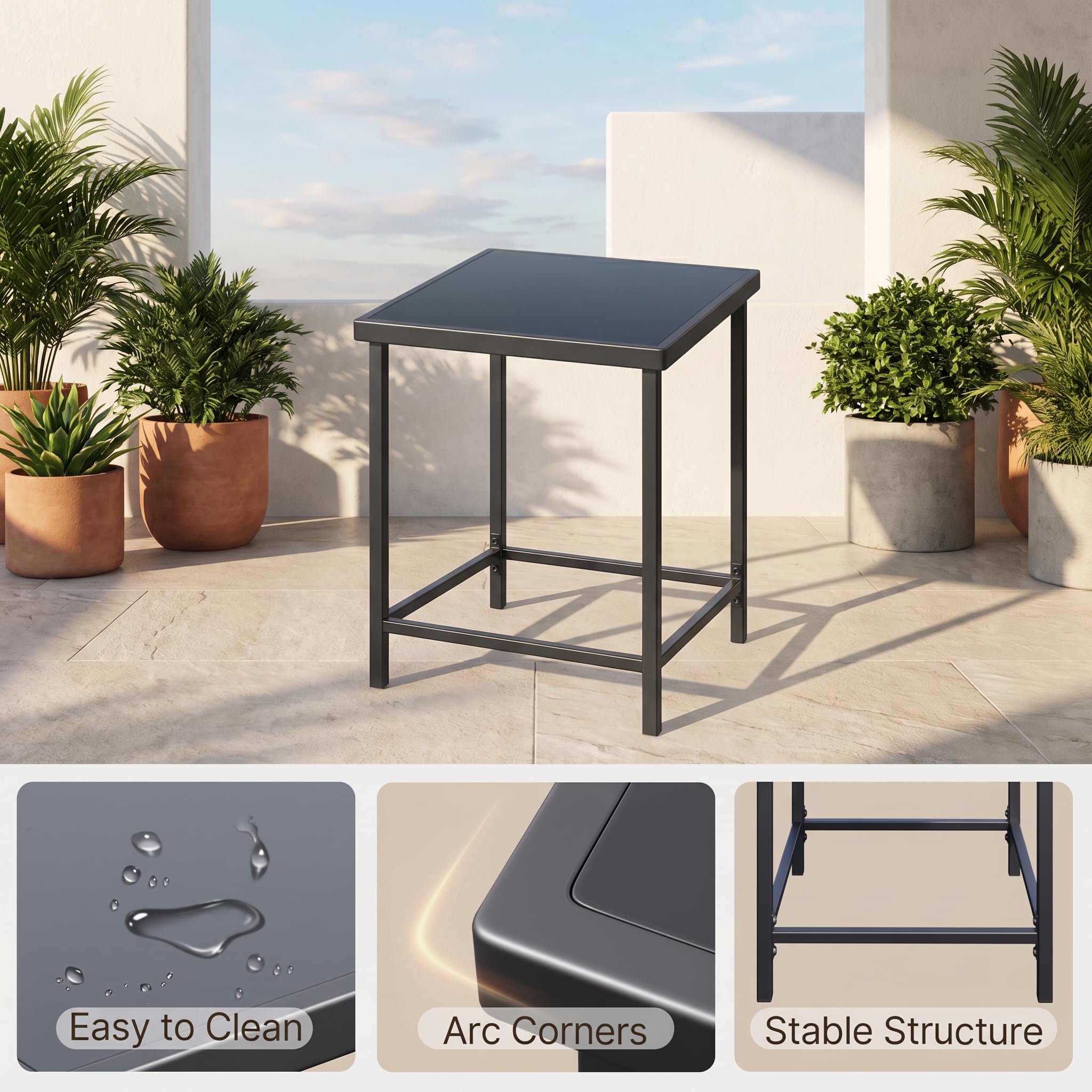 Gizoon 3 Pieces Rocking Patio Bistro Set with Anti-Scald Armrest, Outdoor Patio Wicker Furniture Set with Glass Table and Cushion for Garden, Yard, Porch