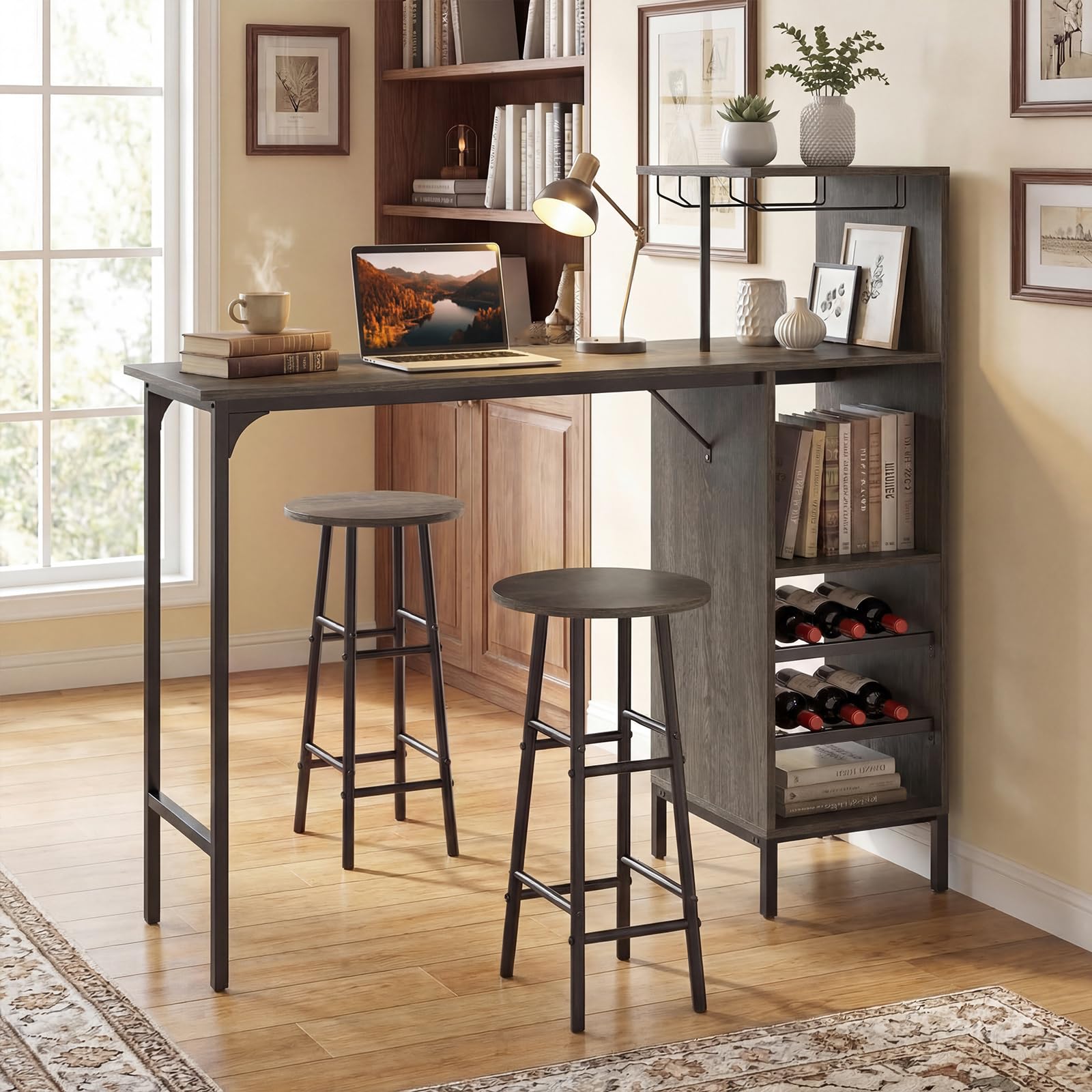 3-Piece Bar Table & Stool Set with Wine Rack