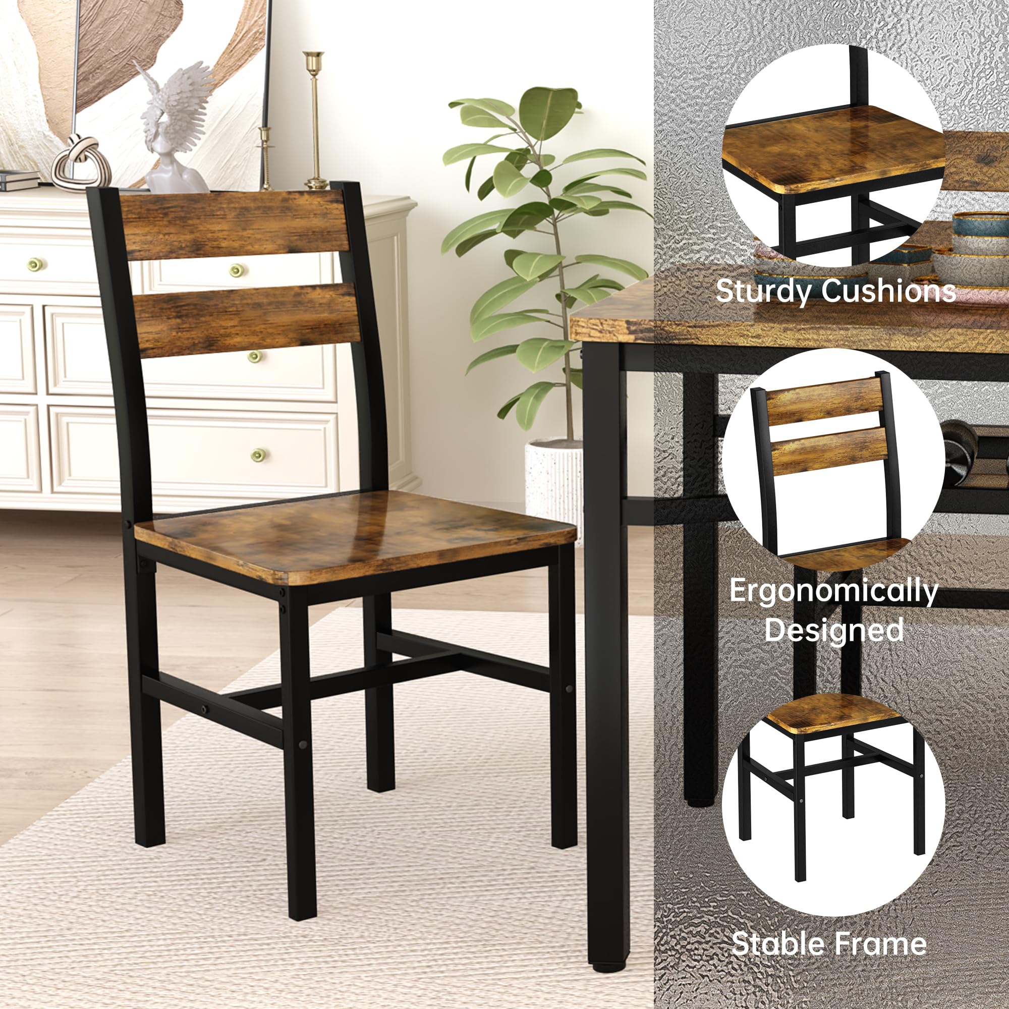 5-Piece Farmhouse Dining Table Set for 4
