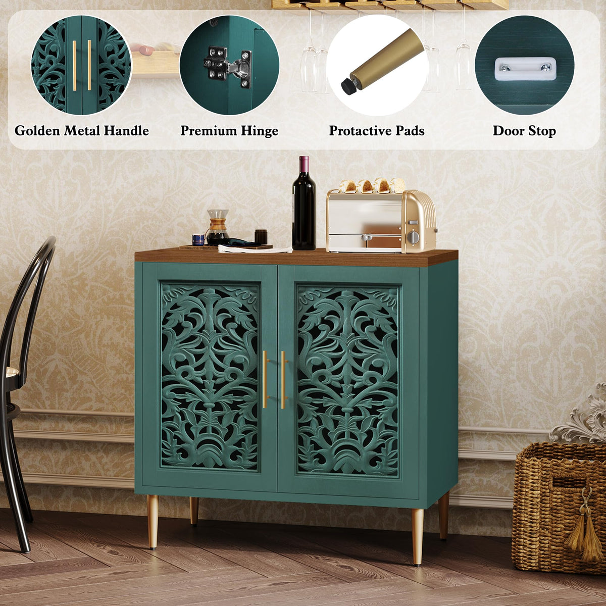 Carved Wood Accent Cabinet