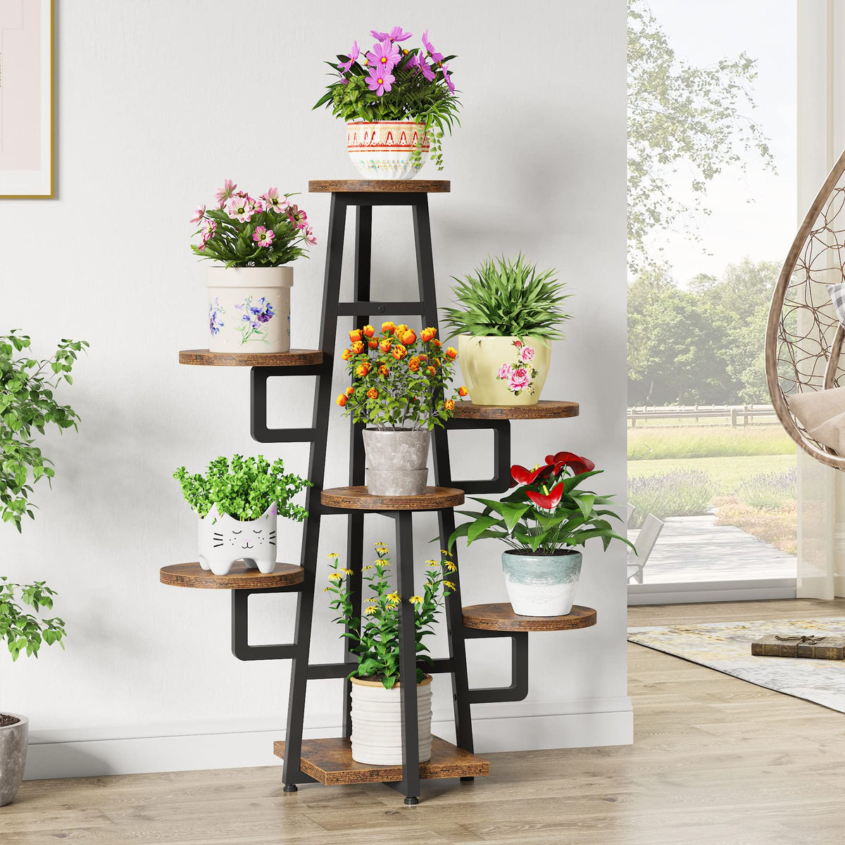 LITTLE TREE 7 Tier Plant Stand Indoor Tall Plant Shelf Corner Plant Pots Holder Rack Flower Stand for Living Room Balcony Garden, Rustic Brown