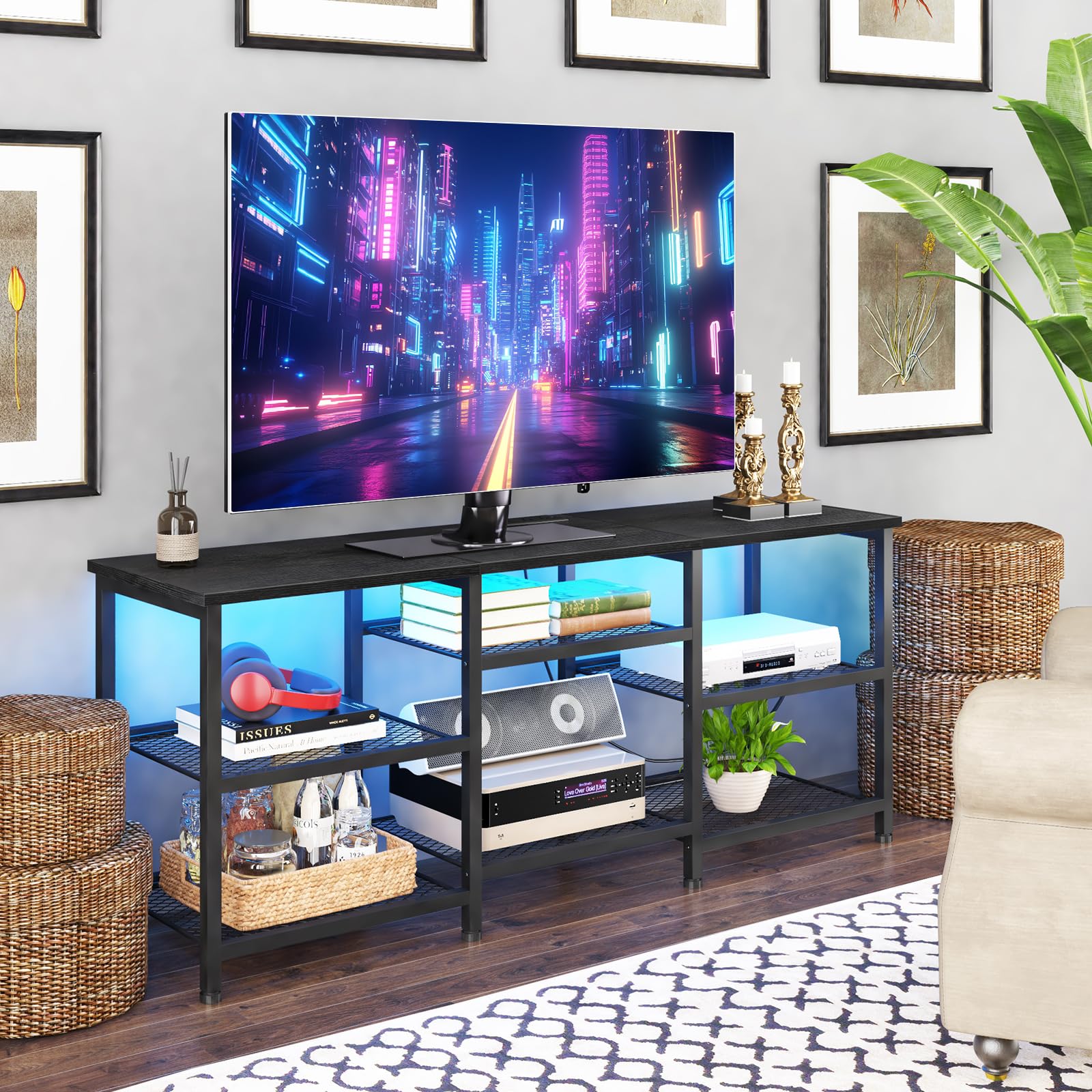 TV Stand with Charging Station & LED Lights
