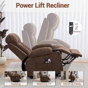 WENTUM Power Lift Recliner Chair for Elderly, Electric Lift Chair with 8 Vibration Massage and Heat, Soft Breathable Fabric, Cup Holders, Side Pockets, USB Charge Port for Living Room Bedroom, Brown