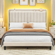 Queen LED Bed Frame with Adjustable Velvet Headboard