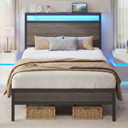 Twin Bed Frame with LED Headboard & Charging Station