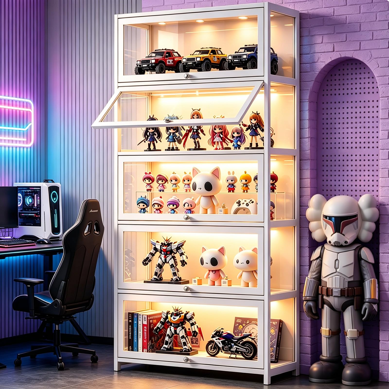 5-Tier Display Cabinet with Acrylic Door & Bamboo Frame