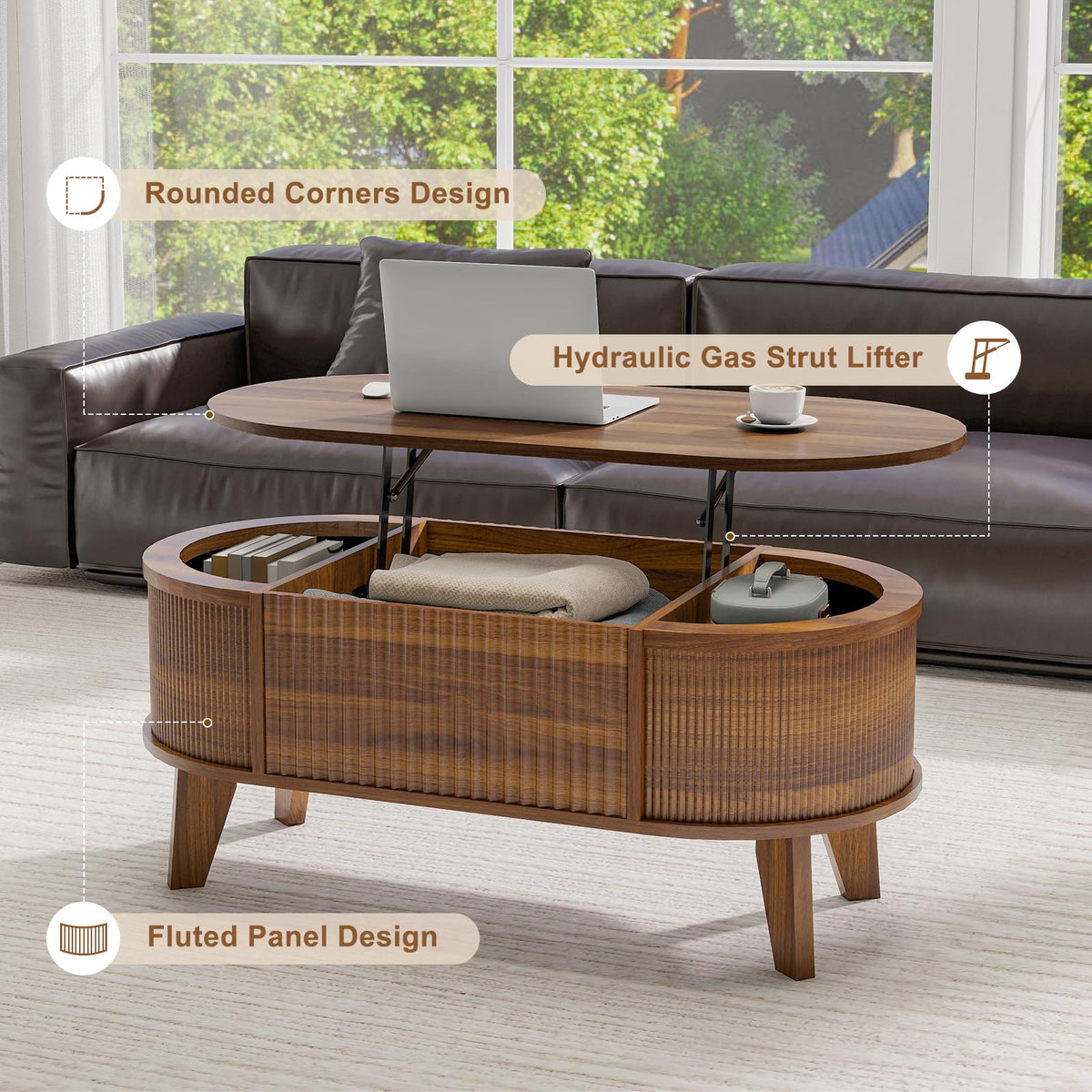 Fluted Lift-Top Coffee Table