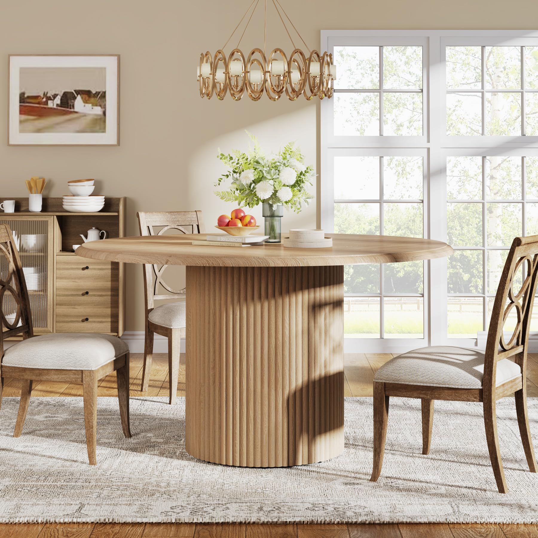 Tribesigns 47" Round Dining Table for 4, Farmhouse Kitchen Table with Metal Base, Modern Small Dinner Table for Dining Room,Kitchen (Chairs Not Included)