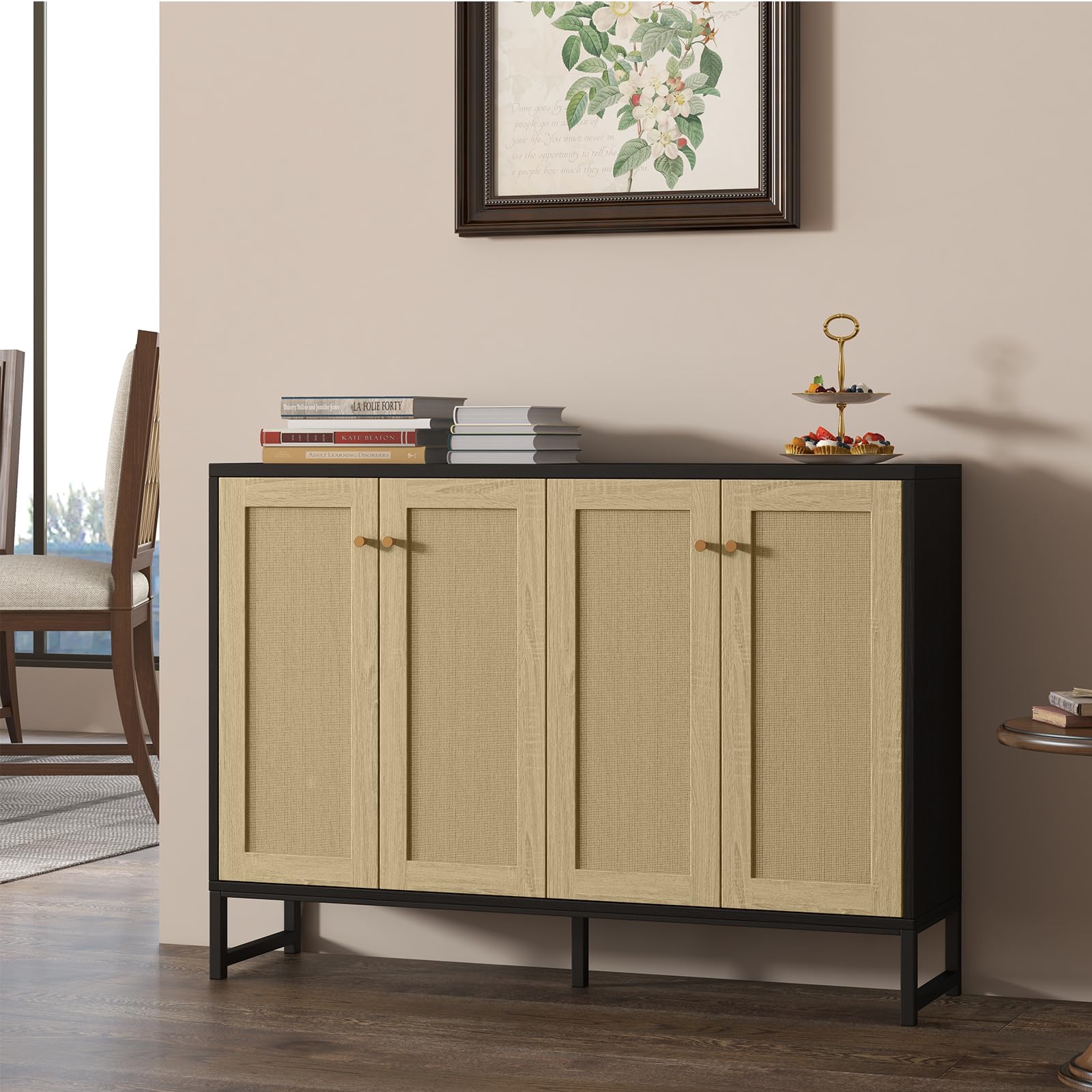 Rattan 4-Door Sideboard Cabinet