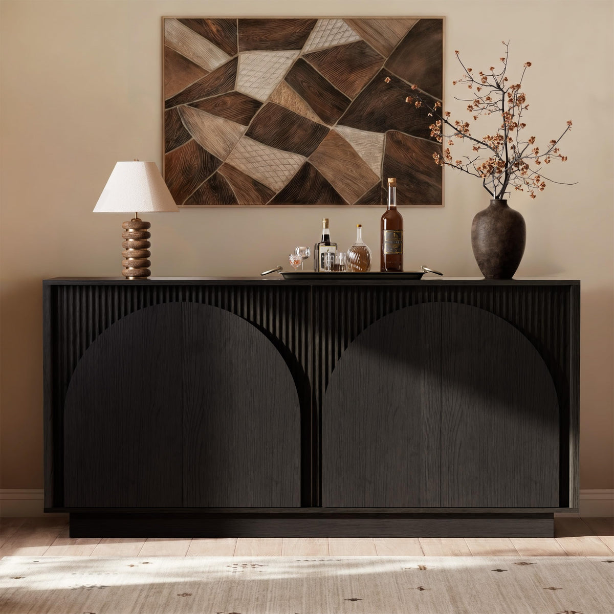 Black Fluted Sideboard with Arched Doors
