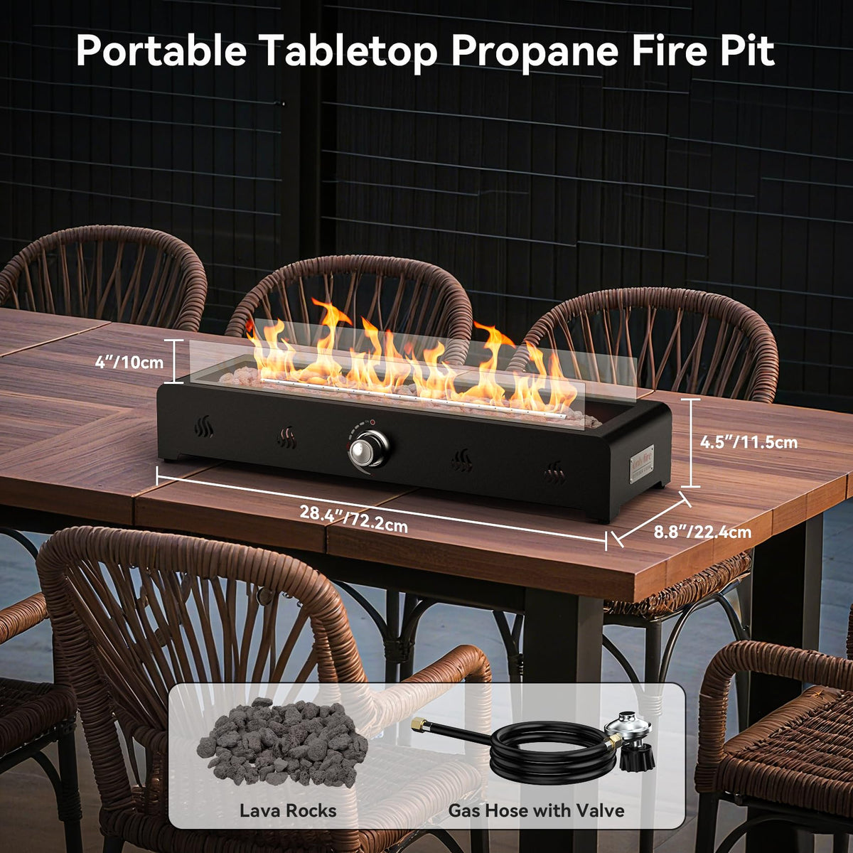 Onlyfire 28'' Outdoor Tabletop Fire Pit Propane Gas Side-mounted Firepit