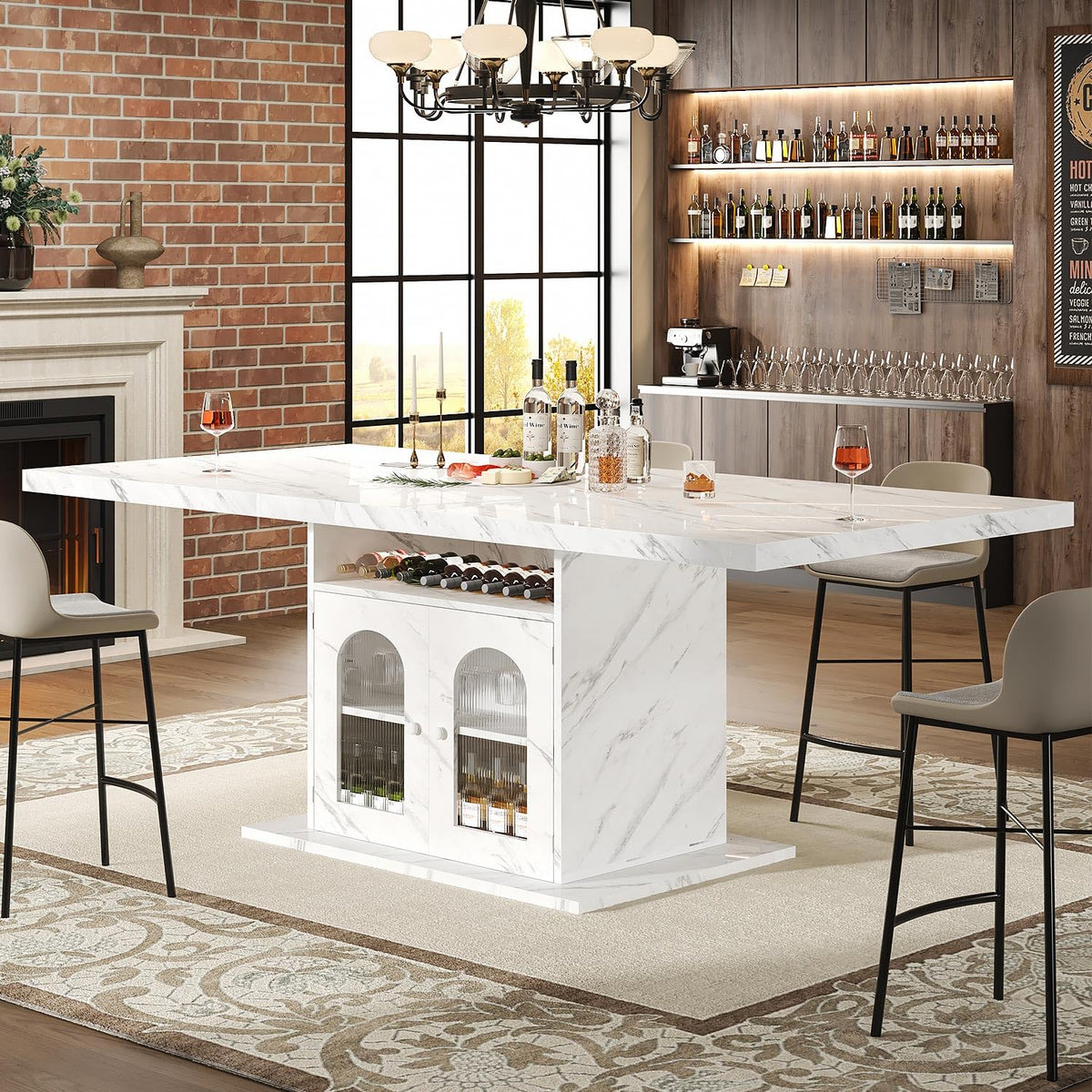 Faux Marble Dining Table with Storage