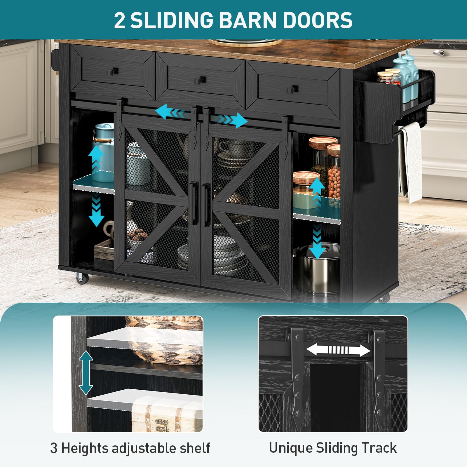 Kitchen Island with Storage & Drop-Leaf