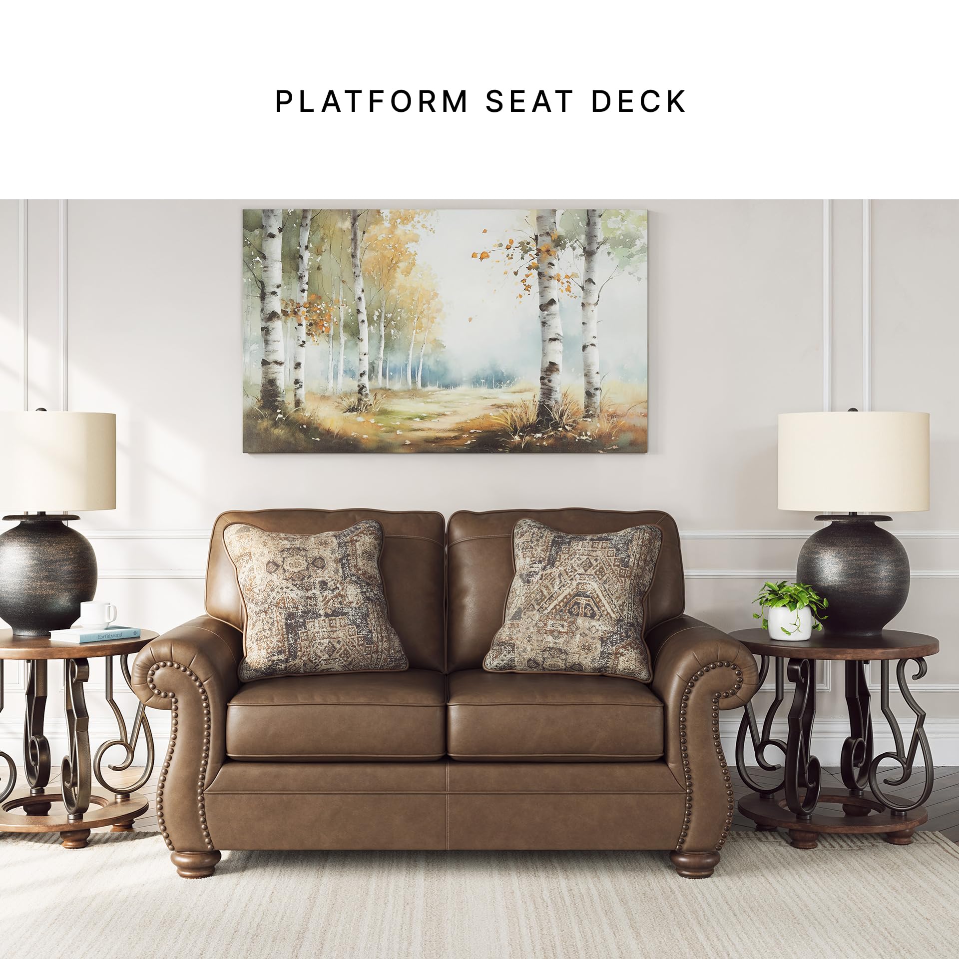 Faux Leather Loveseat with Nailhead Trim