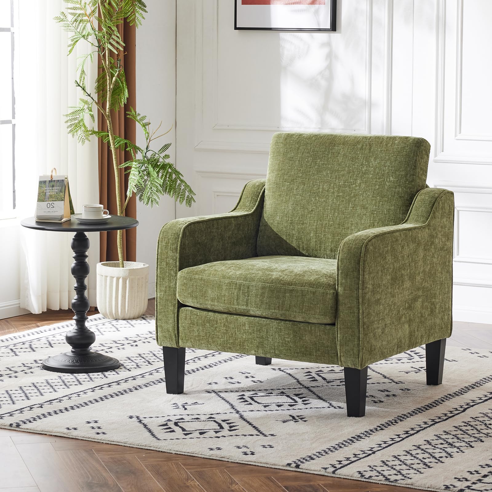 VINGLI Accent Chairs Set of 2 Living Room Chairs Olive Green Reading Chair for Bedroom Scooped Arm Chair Mid Century Modern Accent Chairs Upholstered Comfy Chair for Apartment, Waiting Room