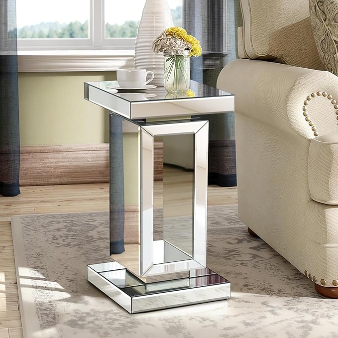 Mirrored End Table with Crushed Diamond Accent
