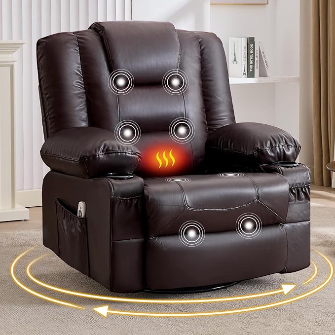 Swivel Rocker Recliner Chair with Massage & Heat