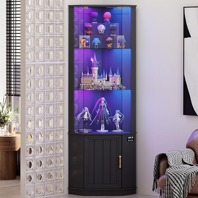 5-Tier Corner Glass Display Cabinet with RGB Lights