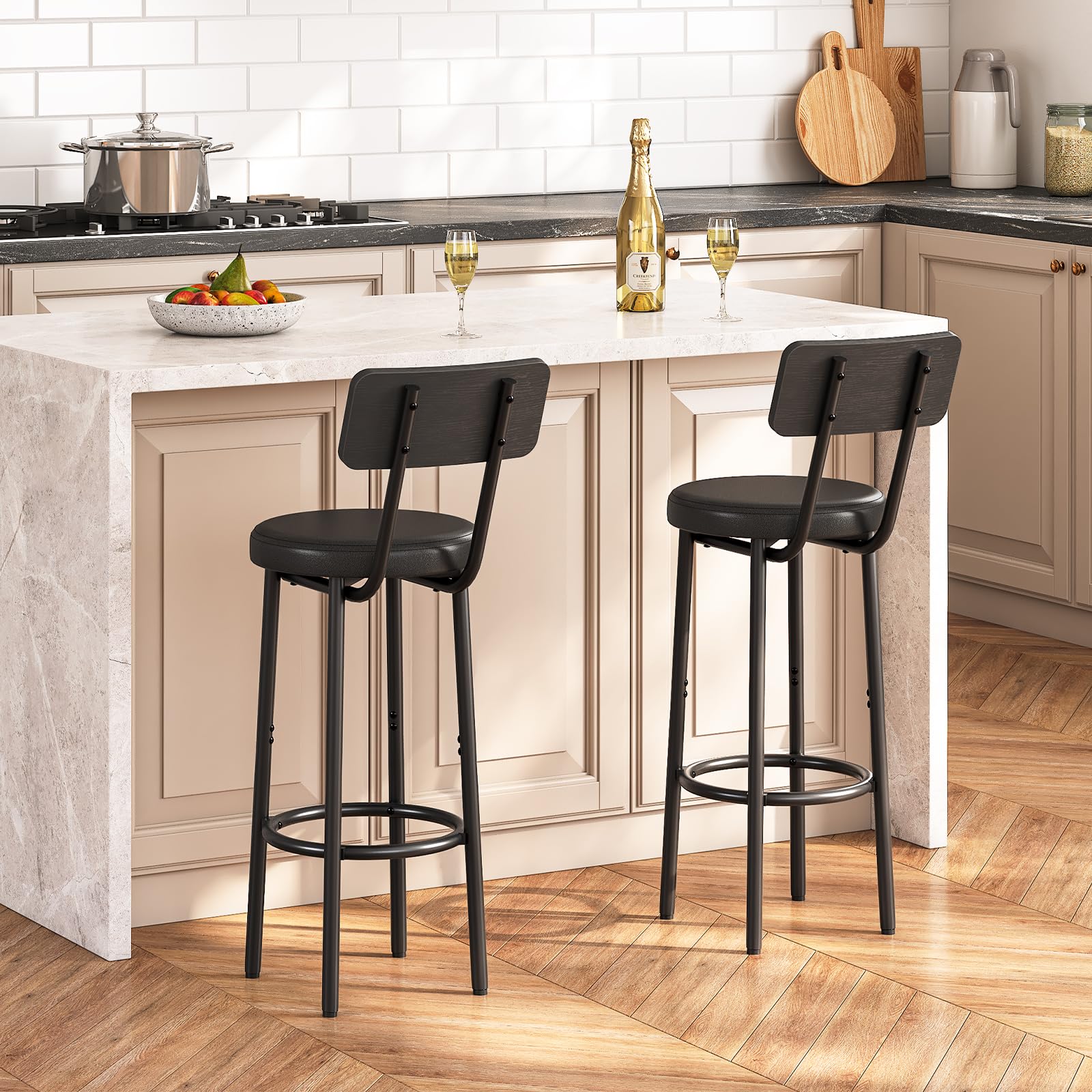 Bar Stools Set of 2 with Back & Footrest