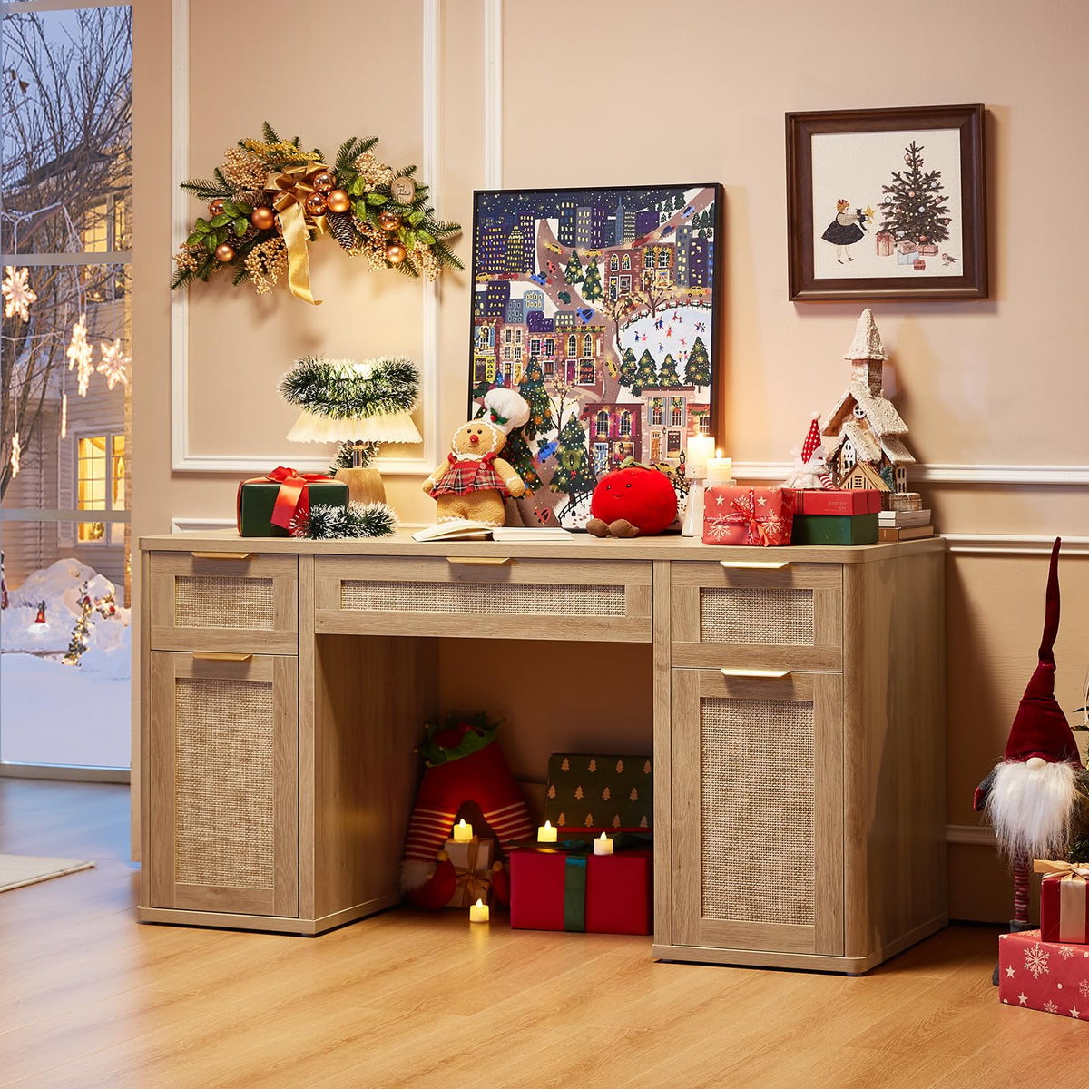 Rattan Desk with Storage