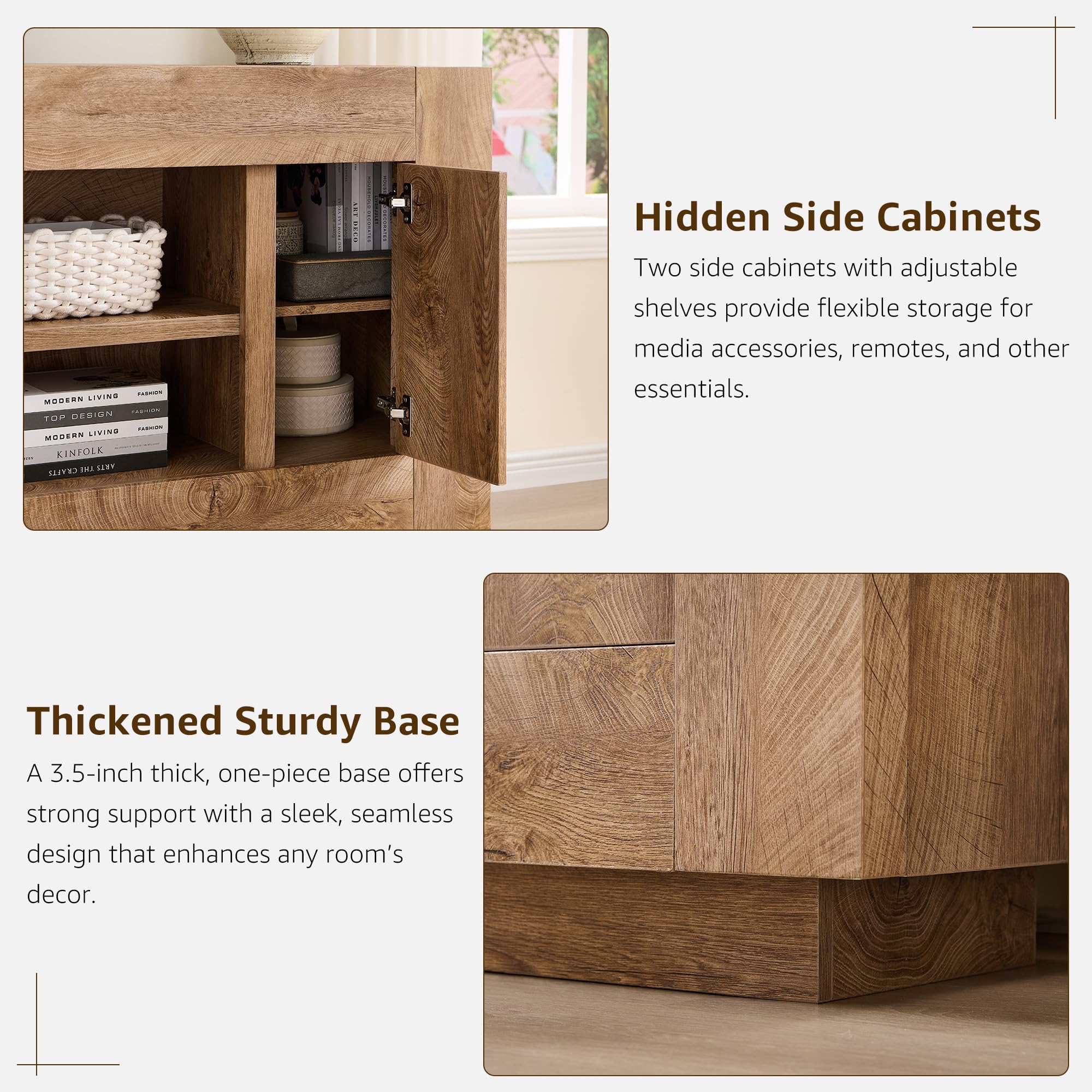 70" TV Stand with Open Storage & Side Cabinets