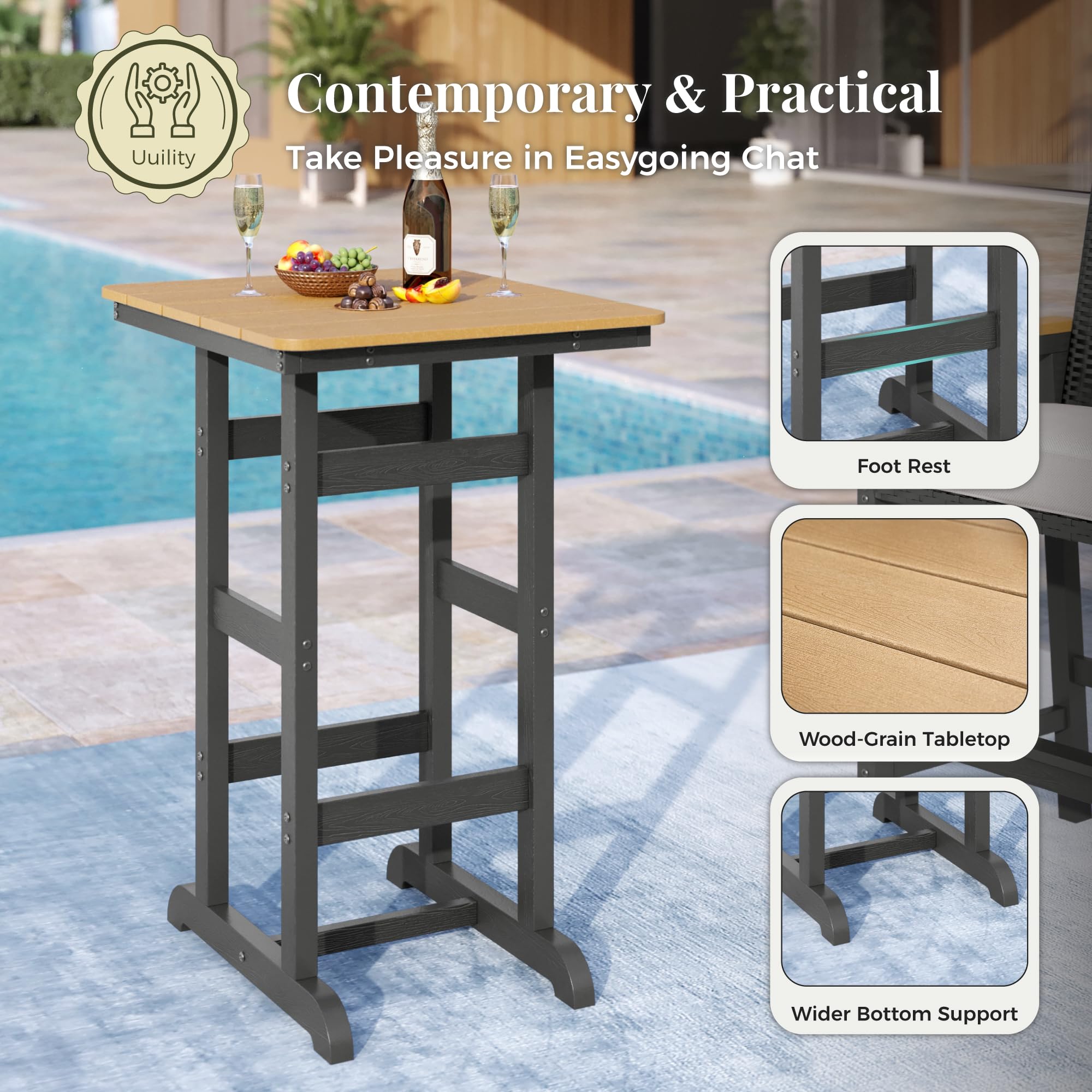 3-Piece Outdoor Patio Bar Set with Table & 2 Bar Stools