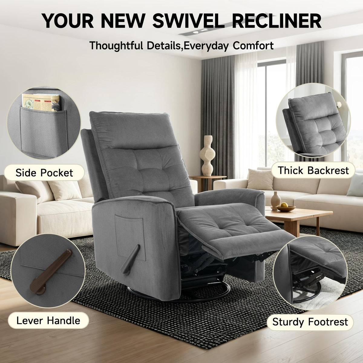 GNMLP2020 Swivel Rocker Recliner Chair Manual Rocking Chair Small Recliner